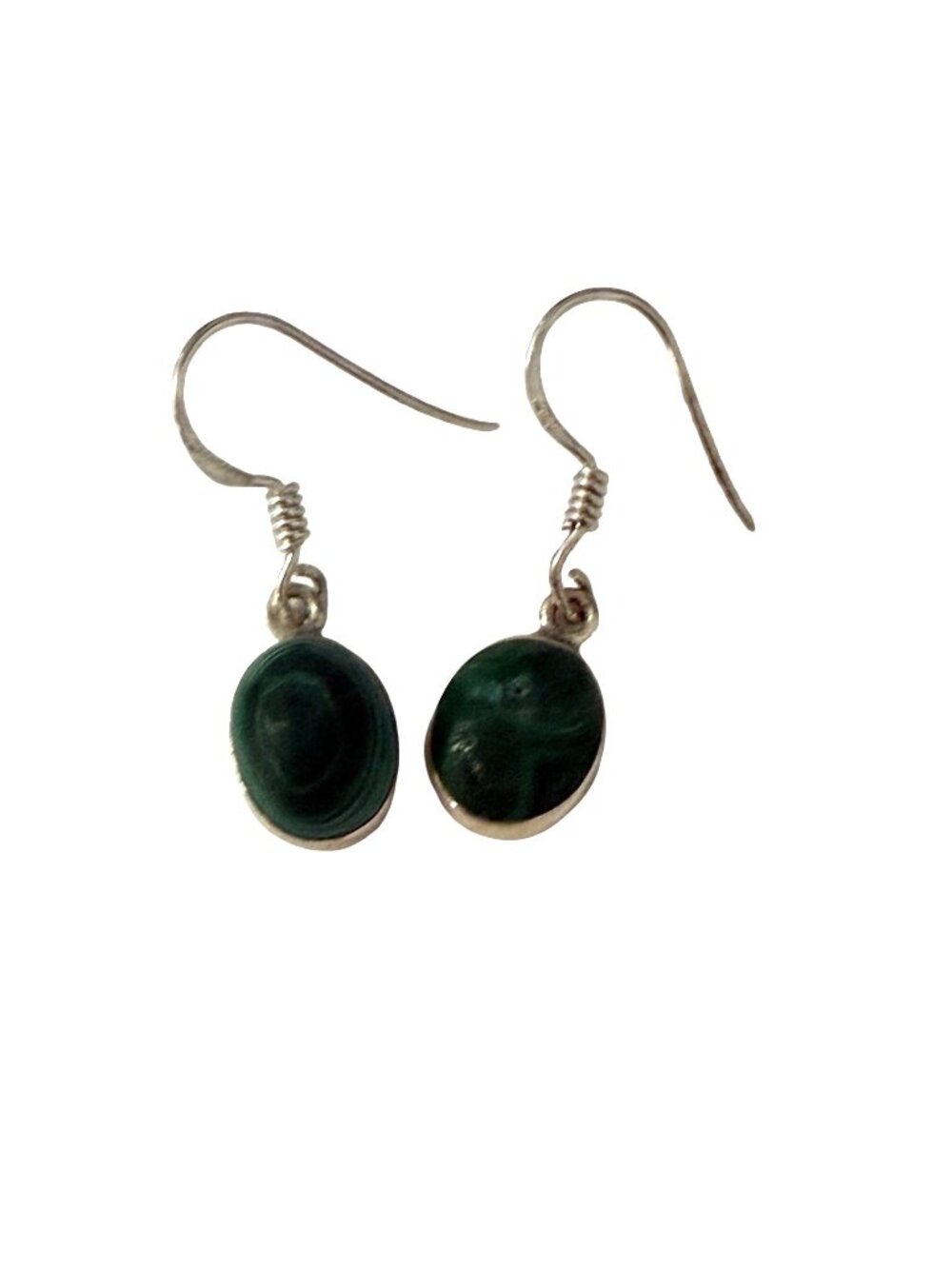 Vintage Green Stone Dangle Earrings Oval Cabochon Boho Jewelry
